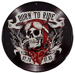 Blechschild retro Nostalgie Motorrad Hell Skull Biker Tür Schild RUND Blechschilder - Ø 30 cm