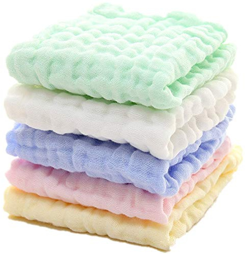LIUNIAN 5 PACKS Baby Musselin Waschlappen, 100% Baumwolle, natürliche Baby-Tücher, extra weiches, atmungsaktives Neugeborenes Baby-Gesichtstuch für empfindliche Haut, 12x12