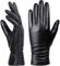 Damen Winter-Lederhandschuhe mit Touchscreen Text, warmes Lammfell, 100% reines echtes Leder (Schwarz, XL)