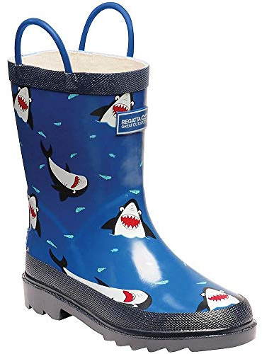 Regatta Unisex-Kinder Minnow' Rubber Cotton Lined Eva Footbed Print Wellingtons Gummistiefel, Blau (Shark/Nautical Blue), 30 EU, Shark Nautic, RKF451