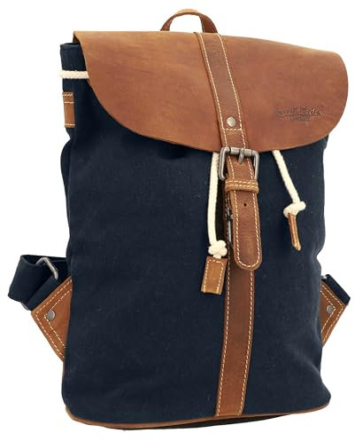 Gusti Rucksack Leder - Paula M Damen groß Cityrucksack Collegerucksack Unirucksack Daypack Schultasche Laptoptasche Laptoprucksack Lederrucksack Blau Canvas & Leder