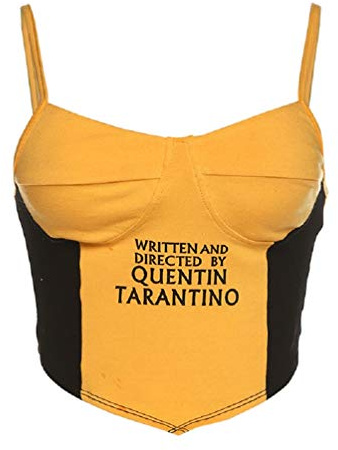 Scritto e Diretto da Quentin Tarantino Crop Top per le Donne Sexy Senza Maniche Sling Lettera Grafica Camicie Giunto Casual Vest Giallo M
