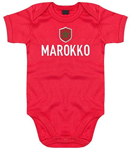 FanShirts4u Länder Baby Body - MAROKKO - inkl. Druck Name & Nummer WM Trikot (0-3 Monate, Rot/MAROKKO)