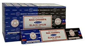 Satya 01307 Nag Champa & Black Opium Räucherstäbchen-Set, 12 Packungen x 16 g, Multi, Einheitsgröße, 192