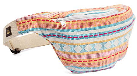 Ethno Collection: Bauchtasche Jacquard-Webstoff, apricot-hellblau Gemustert, Hip Bag