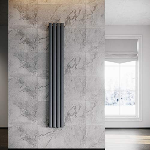 ELEGANT Heizkörper Modern Vertikal Anthrazit 1600x236mm Design Paneelheizkörper Röhren Doppellagig Flachheizkörper Mittelanschluss Heizung
