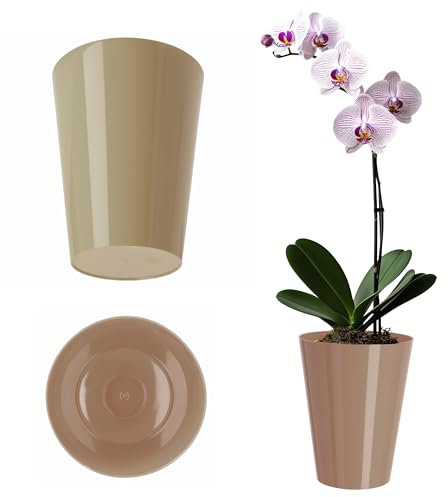 KADAX Flowerpot, Slim Orchid Pot, semplice fioriera, secchio di fiori per orchidea, erba da ragazzo, margherita, roba per cucina e soggiorno (⌀ 13 cm, rotondo, beige)
