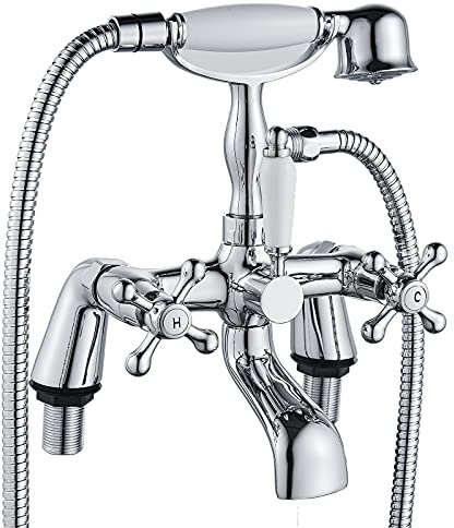 Luckyhome - Miscelatore tradizionale per vasca da bagno con doccia a doppia leva, cromato