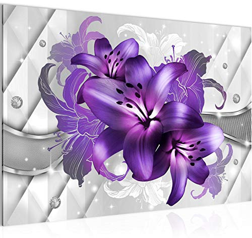 Runa Art Bild Blumen Lilien Modern Wandbilder Wohnzimmer 1 Teilig - Made In Germany - Abstrakt Violett Lila Flur 017315c