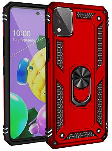 BestST Handyhülle für LG K53/LG K52 + Displayschutz, Cover für LG K53/LG K52 hülle, 360 Grad Drehbar Ringhalter Handytasche Case für LG K53/LG K52 Handy Hüllen,Rot