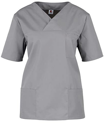 beb Basic Unisex Kasack Kurzarm Mittelgrau 65% Polyester 35% Baumwolle Damen Herren Größe L