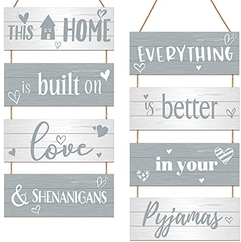 2 Sets Home Hanging Slatted Signs This Home is Built on Love and Shenanigans Wooden Plaque with Ropes for Family House Decoration DIY Crafts Supplies