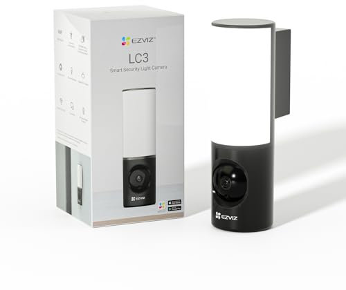 EZVIZ 2.5K Floodlight Camera Hardwired, Outdoor Security Camera, No Monthly Fee, 32GB Built-in Storage, Human Detection, 700-Lumen Colour Night Vision, 2.4G Wi-Fi Home CCTV System, Alexa/Google (LC3)