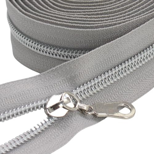 YaHoGa 9 m silberfarben endlos Reißverschluss Meterware Grau reissverschluss 6mm-Spirale + 25 Nonlock-Zipper (silberfarben Grau)