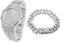 Halukakah Diamant Golduhr, Herren Platin Weiß Vergoldet 40MM Breite Achteckig Rund Wählen Quarz Armband 22cm mit Kubanischer Link Kette 20cm Armband Set, mit Geschenkbox
