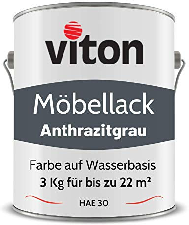 Viton Möbellack - 3 Kg - Seidenmatt Anthrazit - Möbelfarbe auf Wasserbasis - RAL 7016 Anthrazitgrau