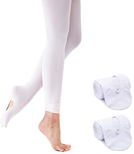 Monbessi Collant Danse Classique Fille Convertible pour Ballet Yoga Gymnastique Enfants Femmes Adulte (S, Blanc -2 Paires)
