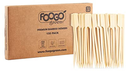 FOOGO Green 150pcs Small 12cm, Bamboo Skewers, FSC® Certified, Sturdy Eco-Friendly Wooden, Barbecue, BBQ & Kebabs Skewers, Fruit Picks, Cocktail Sticks, for Camping, Parties and Wedding