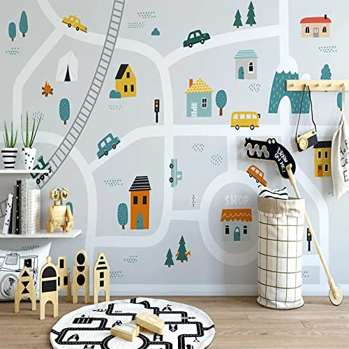 Individuelle 3D-Wandbild, handbemalt, Cartoon-Haus, Baum, Straße, Auto, Wanddekoration, modernes Kinderzimmer, Schlafzimmer, Jungen, Mädchen, Wandbild, 200 x 140 cm