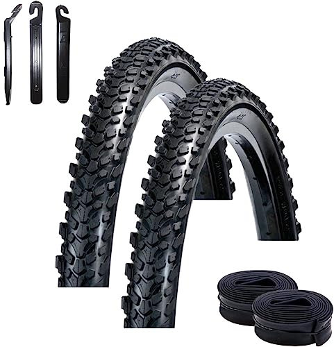 2 x Rexway Fahrradreifen Rough Rider MTB Reflex Fahrradmantel 54-559 (26 x 2,125) + 2 passende DV Schläuche inkl. 3 Reifenheber