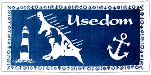ELLUG Großes maritimes Handtuch, Badetuch Strandtuch 100% Baumwolle Velours und Frottee Urlaub 75 * 160cm (Usedom)