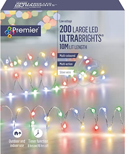 Premier 120 Large LED Ultrabrights Silver Wire 6M - Multi-Coloured
