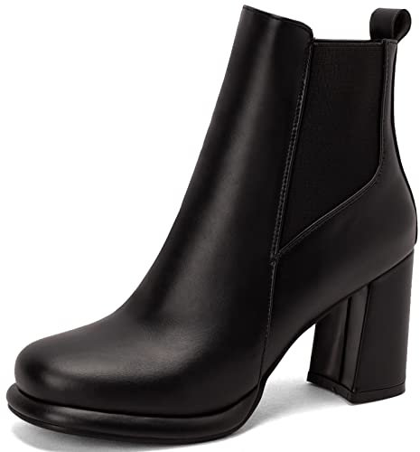 Cocey eleganti stivaletti Chelsea da donna e stivali con tacco spesso e cerniera, Nero , 42 EU
