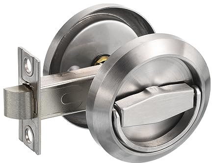 PATIKIL Round Recessed Door Lock, Stainless Steel 304 Hidden Recessed Cup Door Handle, Furniture Pulls Latch Knob for Privacy Pocket Door, Silver