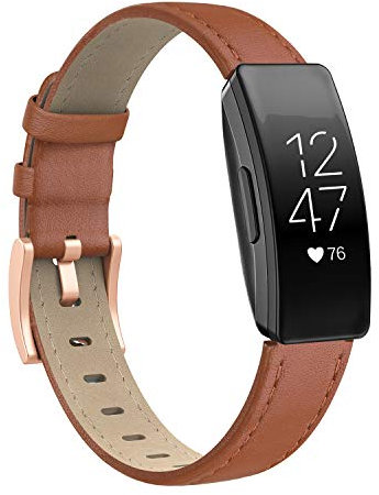 Tuocal Echtlederarmband kompatibel mit Fitbit Inspire Armband/Fitbit Inspire HR Armband/Fitbit Inspire 2 Armband Damen Herren, Leder Ersatz Sport Armband Kompatibel mit Fitbit Inspire, Braun