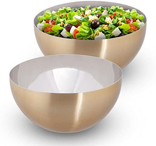 Relaxdays Set 2 Ensaladeras Tamaño M, Frutero Acero Inoxidable, Cuenco Cocina, Bol Palomitas, 12,5 x 25 cm, Dorado y Plateado