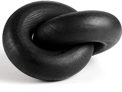 Hopbucan Wood Chain Decor,2-Link Decorative Chain Hand Carved Boho Wood Knot Decor for Bookshelf Desk Living Room Table(Black)