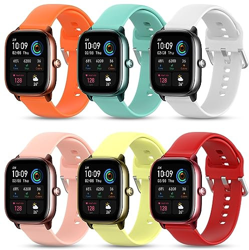 6 pezzi cinturino per Amazfit Bip/Bip Lite/Bip S/Bip S Lite/Bip U/Bip U Pro, 20 mm braccialetti di ricambio regolabili in silicone per Amazfit GTS 2 Mini/GTS 2/GTS 2e/GTS 3/GTS 4/GTS 4 Mini