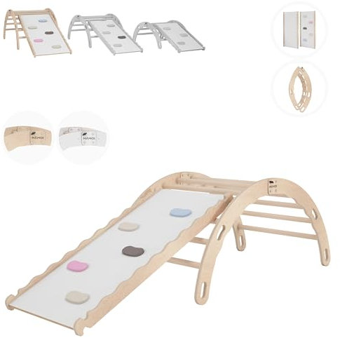 MAMOI® Kletterbogen mit rutsche, Kletterdreieck, Baby Klettern, Klettergerüst aus Holz, Holzbogen für Kinder, Rutschbrett für Spielplatz, Klettergerüst Indoor ab 1 Jahr 2/3 Jahre, Montessori