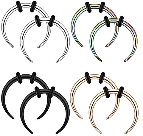 Longbeauty 10G Edelstahl Halbmond Pincher Septum Ringe C Form Büffel Hufeisen Taper Set 8 Pcs, 10mm Innendurchmesser
