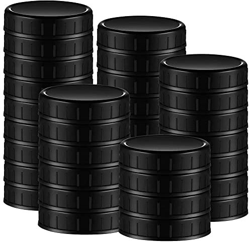 Tyuooker Black Wide Mouth Mason Jar Lids, Plastic Storage Caps with Rubber Seal, 86 mm, 30 Pack
