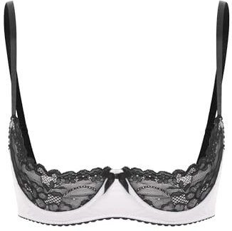 Kaerm Women's Lace Underwire Balconette Bras Push Up Half Cup Shelf Bra Lingerie Bust Bodice White L