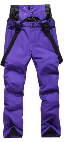 Beokeuioe Pantaloni da snowboard da uomo, antivento, impermeabili, rimovibili, in softshell, con bretelle, unisex, per attività all'aria aperta, A viola., XL