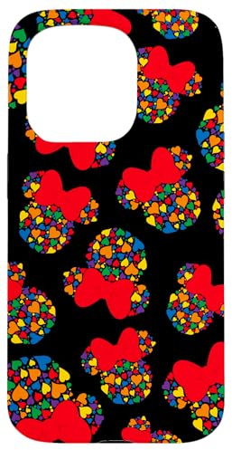 Disney Minnie Mouse Icon Rainbow Hearts Black Case for iPhone 15 Pro