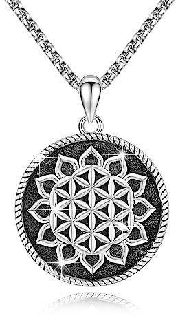 YueYuan Lebensblume Anhänger 925 Sterling Silber Blume des Lebens Halskette Mandala Anhänger Flower of Life Kette Blumen Schmuck Geschenke für Männer Frauen Geburtstags Jubiläum