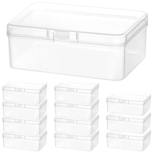 QWORK® 12Pcs Small Plastic Storage Box with Hinged Lid, Square Storage Containers for Beads, Jewelry and Craft Items - 95 x 65 x 35 mm (3.8x2.5x1.4 Inch)