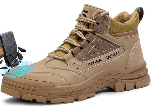 GUSAYEX Steel Toe Cap Boots Mens Work Boots Lightweight Safety Trainers Protective Non Slip Safety Shoes Industry Construction Work Trainers High Top Comfortable Safety Boot