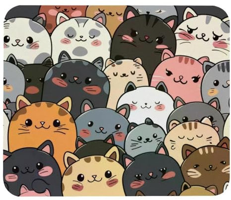 Tapis de souris carré 21 x 24 cm, base en caoutchouc antidérapant pour souris sans fil, tapis de souris portable pour ordinateur portable de bureau, chats mignons kawaii, animaux de dessin animé