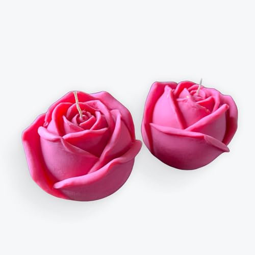 Clachaig Candles Handpoured 100% Organic Rose Scented Flower Shaped Candles Pair, Red