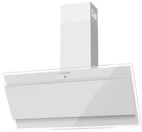 Corbero - Campana Decorativa 90 cm | ONEGA975W | Cristal Blanco | 230W | 3 Velocidades | Control Touch | Caudal 750 m3/h | Vidrio Templado | Filtro Aluminio 3 Capas | Filtro Carbón Blanco