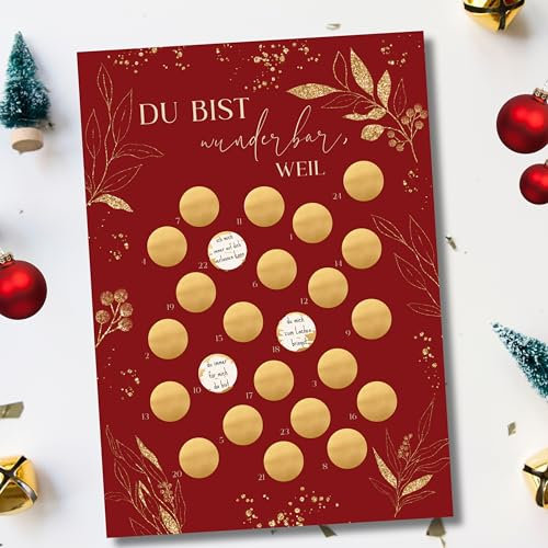 Adventskalender zum Rubbeln I DIY Adventskalender mit Rubbelfeldern I Rubbellos Adventskalender I Adventskalender selbst gestalten & freirubbeln I für Frauen, Männer (Wunderbar rot)