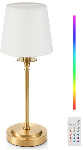 EGOBASIC Cordless Table Lamp with Remote, Small Portable Rechargeable Battery Bedside lamp with Timer, 12 RGB Colour Changing Lamp, Living Room Dining Bed Side Table Lamp Night Lights, Fabric Shade
