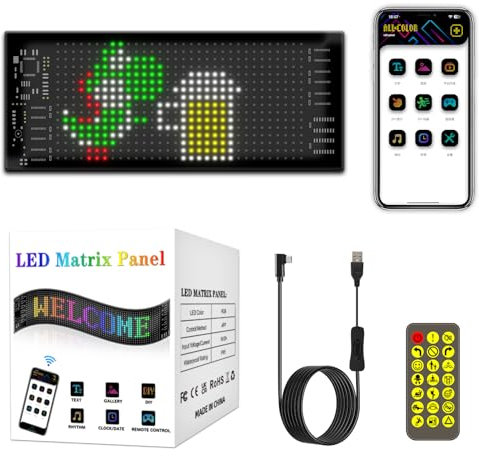 Pantalla LED Flexible Personalizable RGB, 17.3 x 7 cm Flexible Panel Led Publicidad Exterior Control vía App Bluetooth USB 5V/2A, Letrero LED Programable para Bares, Fiestas, Navidad, Bodas