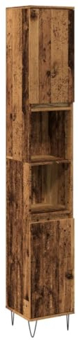 vidaXL Badschrank, Badezimmerschrank mit Stauraum, Hochschrank für Badezimmer, Badmöbel Badezimmermöbel, Altholz-Optik Holzwerkstoff Eisen