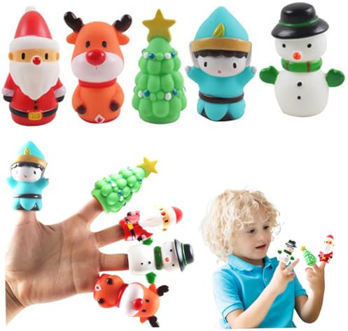 Fingerpuppen, 5pcs 5 Styles Weihnachtsspielzeug und Tier Fingerpuppen, PVC Interactive Fingerpuppen für Kinder im Alter von 3 bis 5 Jahren, Party bevorzugt Goodie-Bag-Füllstoffe
