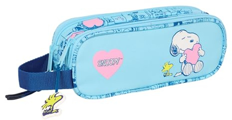 safta Snoopy Love - Trousse Double Enfant, idéale pour Les Enfants d'âge Scolaire, Confortable et Polyvalente, qualité et résistance, 21 x 6 x 8 cm, Bleu Clair, M, Décontracté
